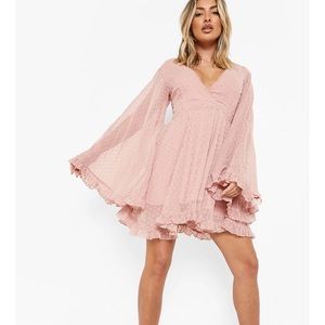 Boohoo Blush Chiffon Wide Sleeve Skater Dress